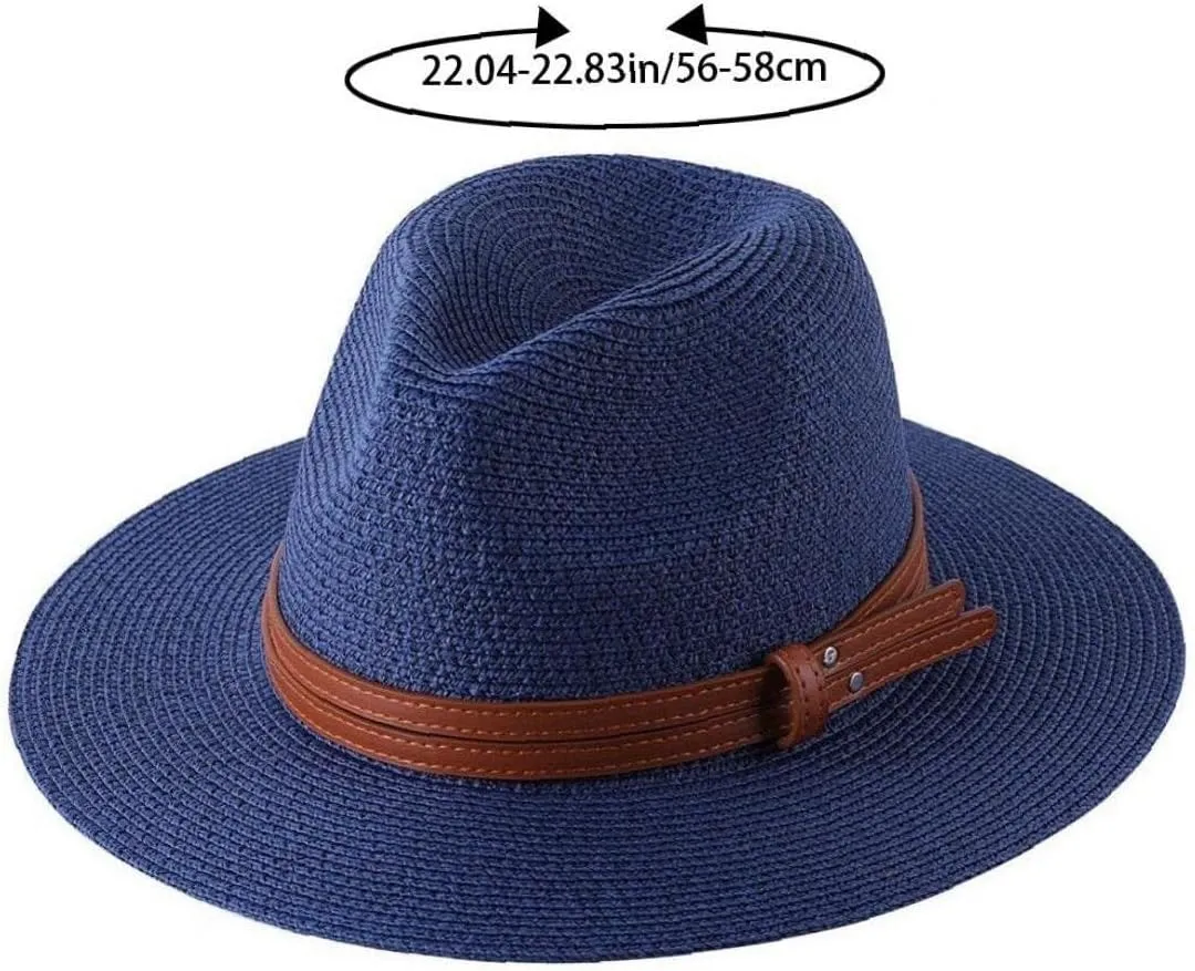 Women Straw Panama Hat Fedora Hat Beach Hat Wide Uv Protection Roll Up Hat for Men Women