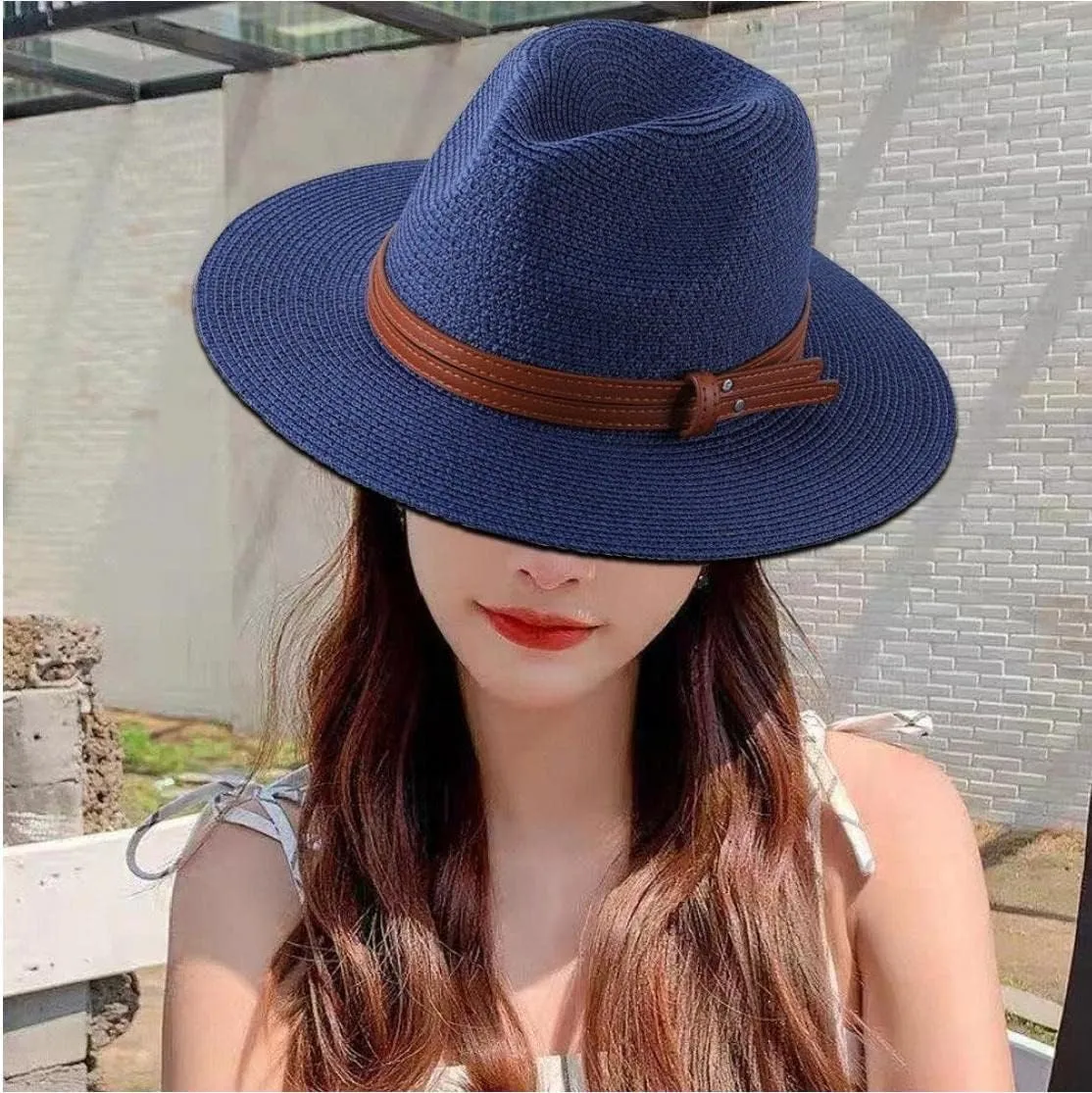 Women Straw Panama Hat Fedora Hat Beach Hat Wide Uv Protection Roll Up Hat for Men Women