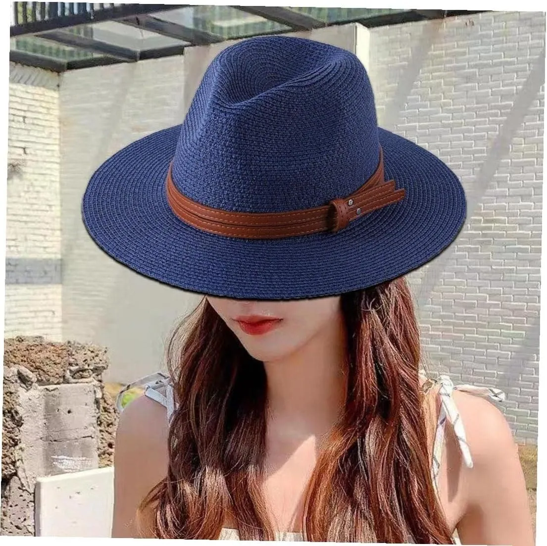 Women Straw Panama Hat Fedora Hat Beach Hat Wide Uv Protection Roll Up Hat for Men Women