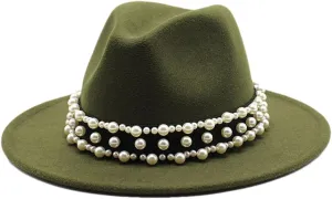 Women's Fedoras Wool Hat Classic Jazz Hat Travel Men's Wild Brim Hat Outdoor 4 Without Chain