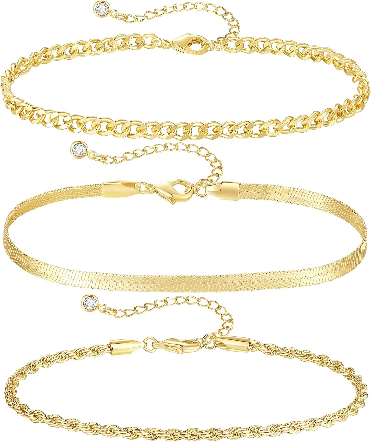 XIANNVXI Gold Anklets for Women 3Pcs Anklet Jewelry Waterproof 14K Gold Ankle Stack Anklet for Women Waterproof Gold Summer Bracelets Non Tarnish Cuban Link Anklets