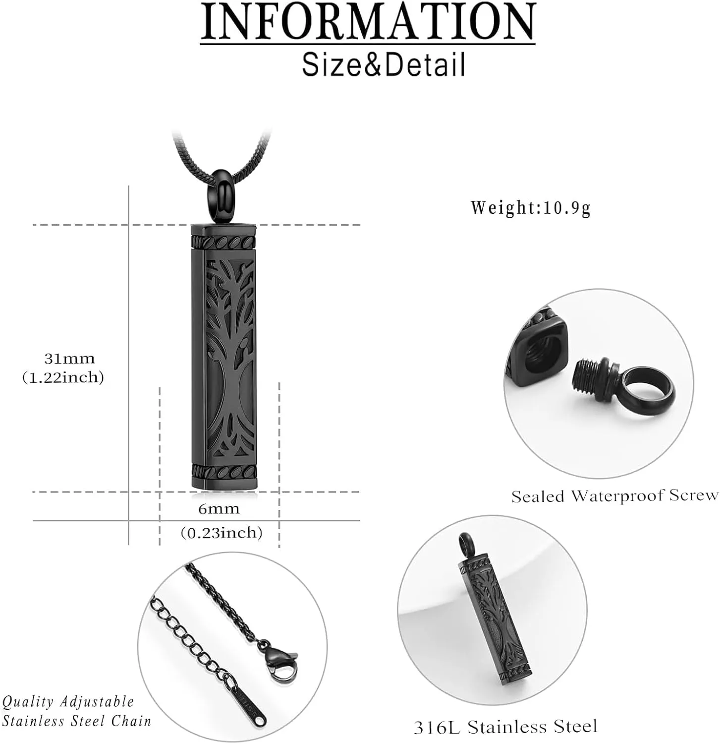 zeqingjw Cube Cremation Jewelry for Ashes Necklace Stainless Steel Tree of Life Urn Necklace for Men Women Bar Memorial Keepsake Jewelry