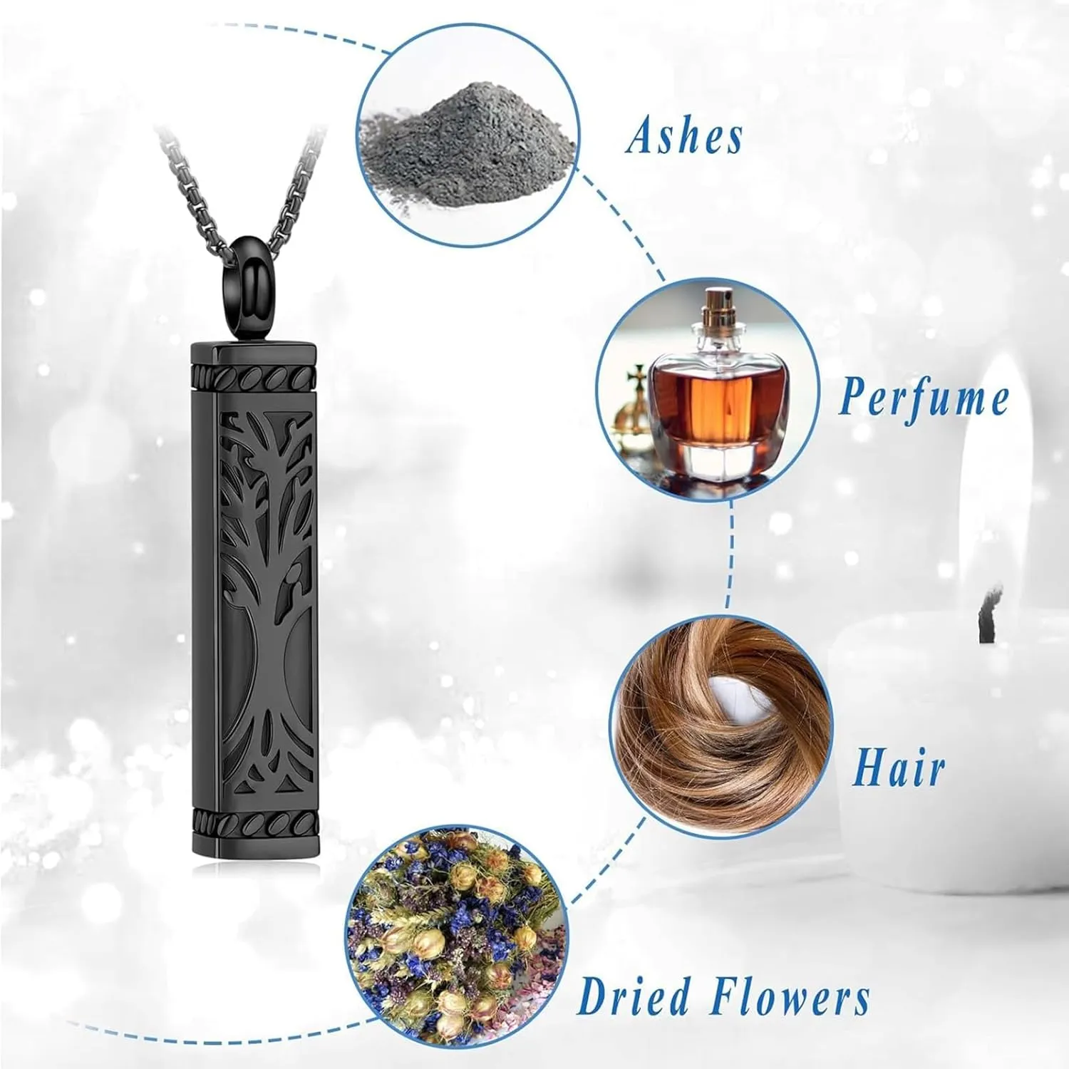 zeqingjw Cube Cremation Jewelry for Ashes Necklace Stainless Steel Tree of Life Urn Necklace for Men Women Bar Memorial Keepsake Jewelry