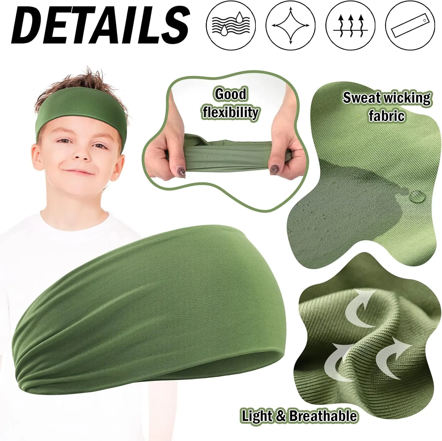 Zhanmai 8 Pieces Boys Headbands Athletic Sweatbands Kids Sports Wicking Breathable Headbands Elastic Girls Boys for Football Basketball Running Exercise